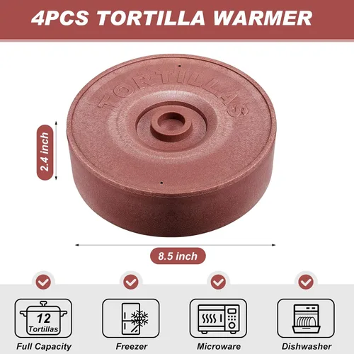 Miniatura 2 de Sabary 4 calentadores de tortillas con tapa de 8.5 x 2.4 pulgadas, soporte robusto de plástico para tortillas, panqueques, waffles, contenedor
