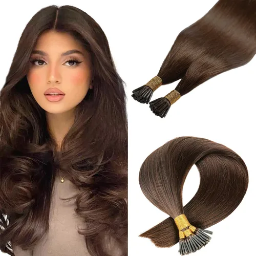 Miniatura 29 de Lacer Extensiones de cabello humano con punta en I, extensiones de cabello humano rizado lacio color negro natural, 1B de 12 pulgadas, extensiones