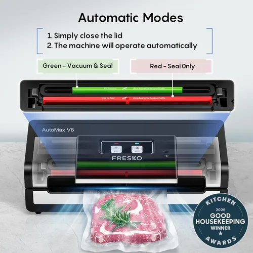 Miniatura 2 de Sellador al vacío totalmente automático, potente máquina selladora al vacío de alimentos de 95 Kpa, detección automática de seco y húmedo Cortador