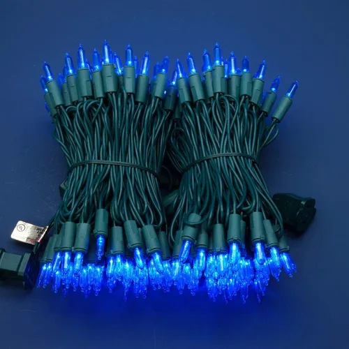 Miniatura 5 de Juego de luces de cadena navideñas azules de 200 unidades LED, 66 pies de cable verde, juego de luces festivas UL certificadas de grado comercial