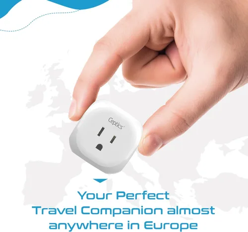 Miniatura 4 de Ceptics Adaptador de viaje Schuko europeo - 5 entradas con 20 W PD-QC 3.1A Dual USB-C y USB - Ultra compacto - Peso ligero - Estados Unidos