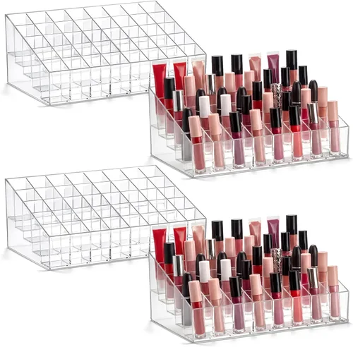 Miniatura 8 de Macarrie Organizador de lápiz labial, 4 piezas, 24 ranuras, acrílico para lápiz labial, maquillaje, estuche organizador de exhibición, caja