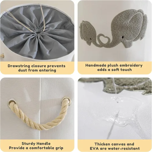 Miniatura 4 de Cesta de bebé extragrande para guardería, cesta de juguetes para niños de 58 litros, cesta de lavandería para ropa sucia de bebé, cesta de Elefante