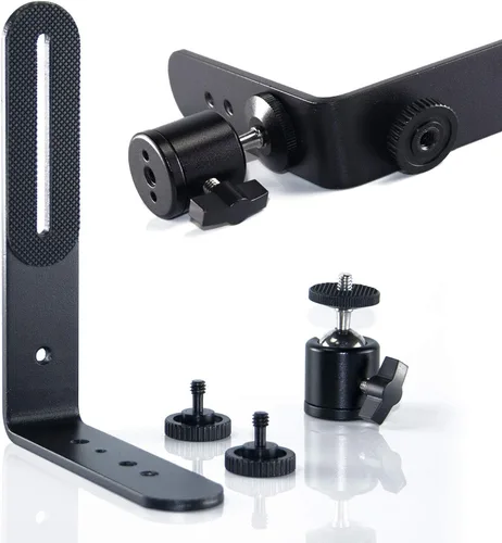 Miniatura 6 de EXMAX® Soporte para cámara de luz flash en forma de L de aleación de aluminio de metal con tornillo de 1/4 pulgadas + mini trípode de cabeza de bola
