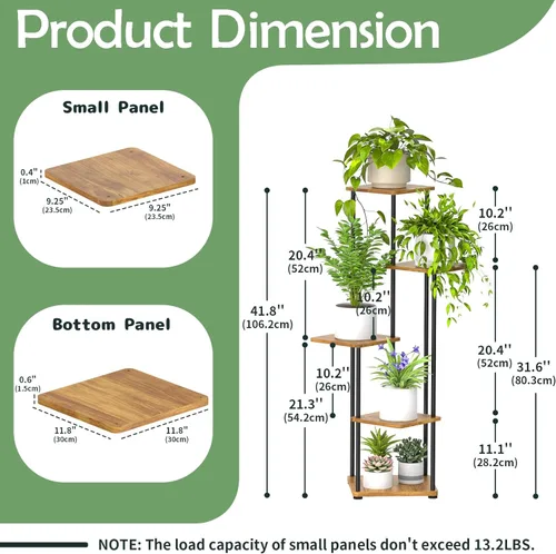 Miniatura 6 de Soporte para plantas de interior, 5 niveles altos para plantas, estante para plantas interiores, estante de exhibición de esquina, soporte