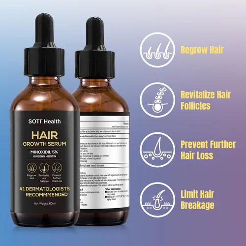 Miniatura 7 de Suero tópico para el crecimiento del cabello de minoxidil al 5% para hombres y mujeres, suero para el crecimiento del cabello para la pérdida