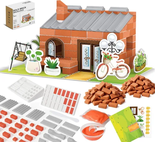 Miniatura 10 de Knight Bricklayer - Juego de construcción de ladrillo y mortero de arcilla, mini ladrillos y bloques de cemento, kit de mini casa de bricolaje