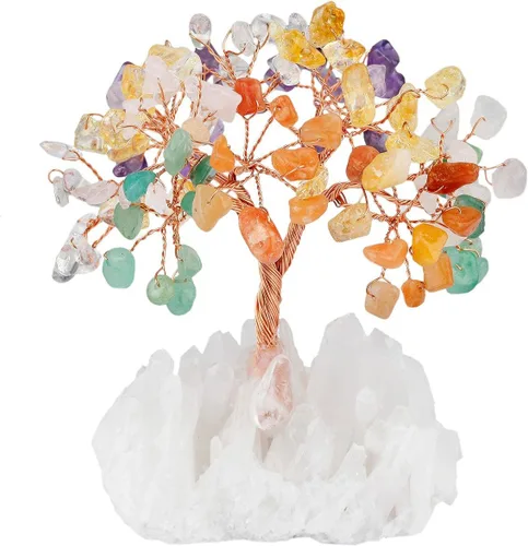 Mookaitedecor - Árbol de cristal colorido, bonsái con base de cuarzo en forma de racimo para la riqueza y buena suerte