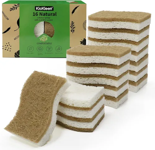 Miniatura 8 de Paquete de 9 esponjas de cocina naturales biodegradables – Esponja compostable de celulosa y nuez de coco – Esponjas ecológicas sostenibles