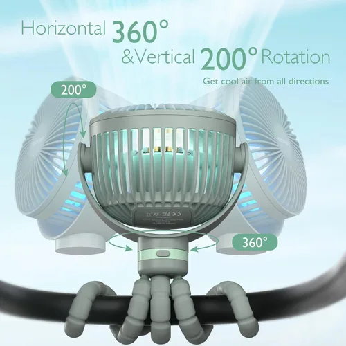 Miniatura 5 de Momcozy Ventilador portátil para cochecito de 8000 mAh, batería de 27 horas de duración desmontable de 4 velocidades de rotación de 360° con 2