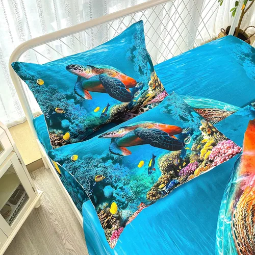 Miniatura 7 de CVHOUSE Juego de sábanas bajeras de tortuga marina, tamaño individual, juego de ropa de cama de tortuga para niños y niñas, 1 sábana encimera y 1 A4