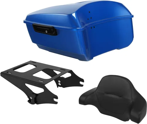 Miniatura 12 de TCT-MOTORPARTS Atlas Silver Metálico Maletero de Viaje Modificado con Respaldo y Montaje en Rack Adecuado para Harley Touring 14-25 Street Glide