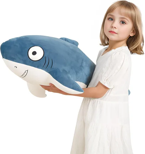 Miniatura 8 de Peluche de tiburones gigantes azules de 32 pulgadas, animales de peluche de tiburón ballena grande, almohada corporal blanda de pez marino grande