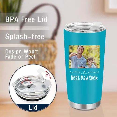Miniatura 6 de Vaso de fotos personalizado con asa para papá, mamá, familias, taza de viaje de acero inoxidable con impresión de doble cara aislada, imagen