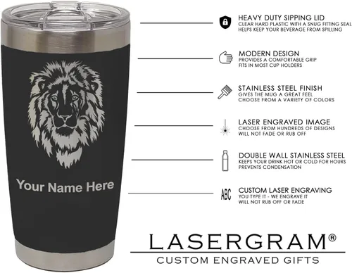 Miniatura 5 de LaserGram Vaso aislado al vacío de 20 onzas, tortuga marina hawaiana, grabado personalizado incluido (negro)