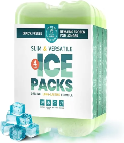 Healthy Packers Reusable Ice Packs for Lunch Boxes - Long Lasting Slim Freezer Packs, Thin Non-Toxic BPA-Free Hard Gel Ice Blocks for Coolers, Kids