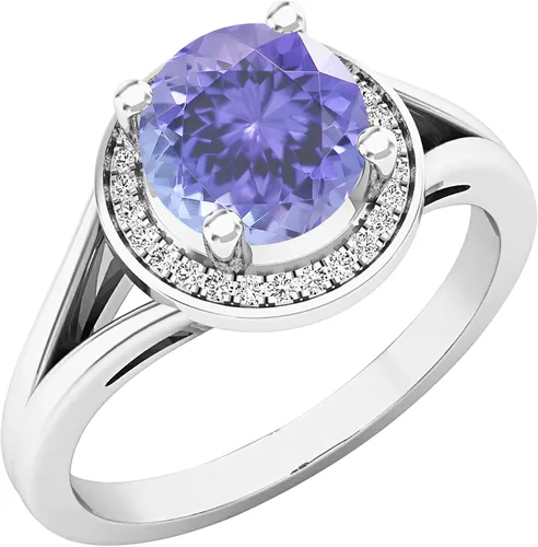 Miniatura 236 de Dazzlingrock Collection Anillo de compromiso redondo de 0.276 in con halo de diamante blanco y vástago dividido para ella en oro macizo de 14