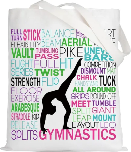 Miniatura 8 de LEVLO Bolsa de lona para gimnasia, regalo inspirado en gimnastas, bolsa de hombro para el equipo de gimnasia para amantes de la gimnasia, Gimnasia