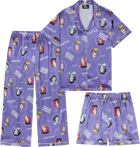 Miniatura 7 de Get Trend KPop Demon Hunters - Pijamas para niñas, con licencia oficial, conjunto de pijama Huntrix de 3 piezas con pantalones y pantalones cortos