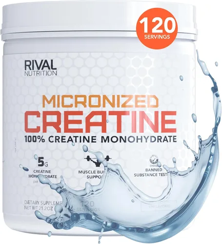RIVAL NUTRITION Creatina micronizada I 100% creatina monohidrato en polvo I sin sabor, 120 porciones, 21.16 oz por envase I 0.18 oz por porción I
