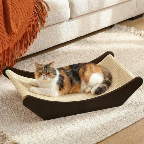 Zakkart Hamaca rascador de sisal para gatos, rascador 2 en 1 para gatos y cama de descanso, tapete de sisal 100% natural, marco de madera maciza,