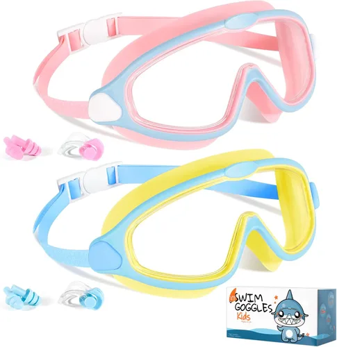 Miniatura 8 de Supertrip Gafas de natación para niños, paquete de 2 gafas de natación con protección UV antivaho para niños de 6 a 14 años