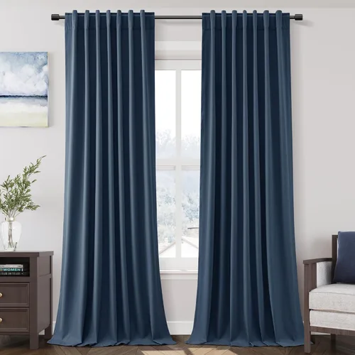 Miniatura 69 de Cortinas de lino 100% opacas para dormitorio, 102 pulgadas de largo, con pestaña trasera, bolsillo para barra, paneles acústicos con aislamiento