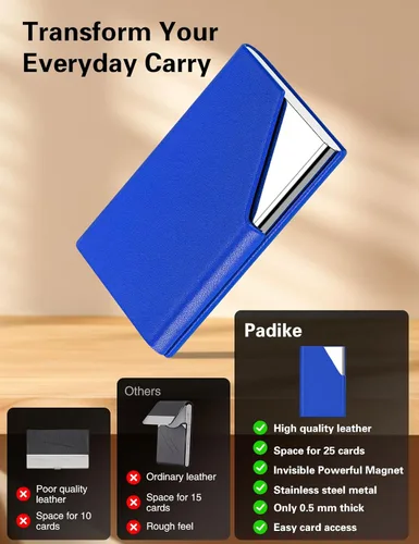 Miniatura 2 de Padike Soporte para tarjetas de visita, funda de cuero mejorada, tarjetero de bolsillo para hombres o mujeres, soporte delgado de metal para Y-BU