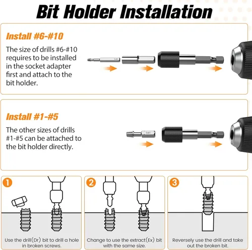 Miniatura 6 de Nuovoware Juego de extractor de tornillos dañados, 33 piezas mejoradas, kit extractor de tornillos pelados fácil de quitar, juego de removedor