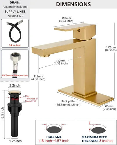 Miniatura 5 de Midanya Grifos de Baño de 1 Agujero, Llave de Fregadero de Baño de Acero Inoxidable de Una Sola Manija, Grifos de Lavabo Modernos con Placa