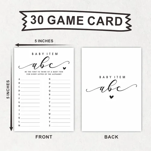 Miniatura 2 de Tarjetas de juego del alfabeto – Actividad de baby shower y recuerdos de fiesta (paquete de 30) – 5 x 7 pulgadas, estilo minimalista de doble cara