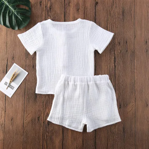 Miniatura 43 de fhutpw Conjunto de 2 piezas de ropa de verano para bebés, camiseta de manga corta, cintura elástica, pantalones cortos para niños pequeños