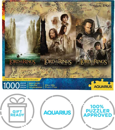 Miniatura 7 de AQUARIUS Lord of the Rings - Rompecabezas de 1000 piezas para adultos, tríptico de película LOTR Merchandise de 20 x 28 pulgadas, regalo