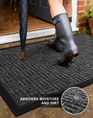 Miniatura 2 de Mibao Tapete para puerta delantera, resistente y duradero, tapete de bienvenida para interiores y exteriores, atrapador de suciedad, impermeable
