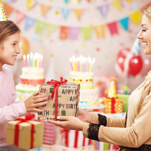 Miniatura 3 de Papel de regalo de cumpleaños, rollo de papel de regalo, papel de regalo kraft – patrón colorido de feliz cumpleaños para niños y niñas, papel