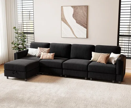Miniatura 10 de KKL Sofá modular de 84 pulgadas, sofás de 3 plazas para sala de estar con almacenamiento, sofá modular de asiento profundo seccional, funda