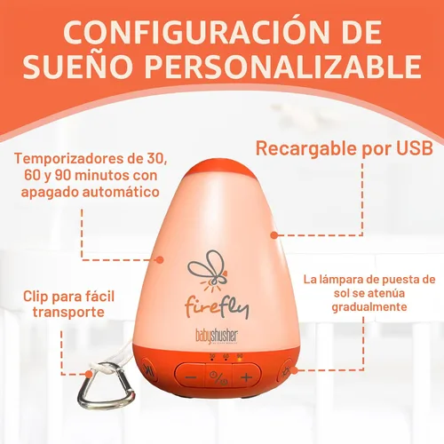 Miniatura 4 de Baby Shusher Firefly Calmante para Bebés que Lloran con Luz Nocturna - Máquina de Sonido de Ruido Blanco, Calmante para Bebés para Dormir, Artículos