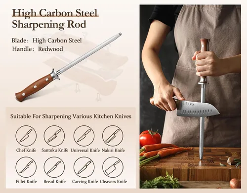 Miniatura 4 de HEZHEN Juego de 8 piezas de cuchillos de cocina con bloque, juego de cuchillos de acero alemán DIN 1.4116 con bloque y afilador, tijera de cocina