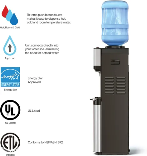 Miniatura 3 de Brio Dispensador de enfriador de agua de carga superior de edición limitada, agua fría y caliente, bloqueo de seguridad para niños, capacidad