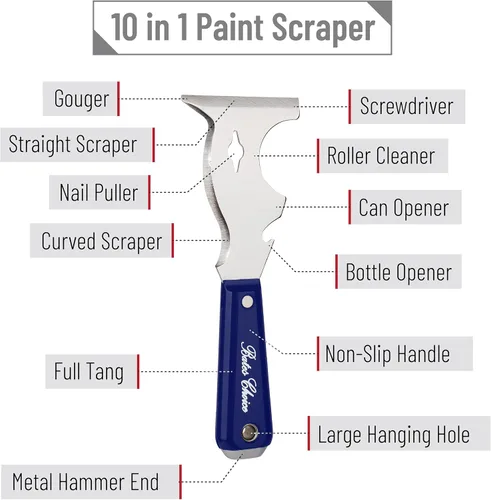 Miniatura 3 de Bates- Raspador de pintura, herramienta de pintores 10 en 1, raspadores de pintura para madera, herramienta de pintores, cuchillo de pintor, Rojo