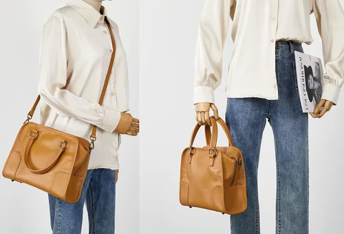 Miniatura 9 de blanco, marrón, cuero (Goatskin Clutch Off White+Brown Leather Top Handle Purter), Blanco, marrón