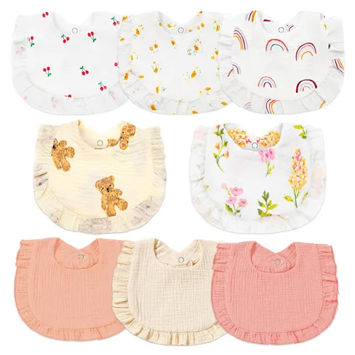 Miniatura 9 de Baberos de muselina para bebé, baberos tipo bandana para babeo para niñas, baberos de algodón 100% ajustables y suaves para dentición y babeo