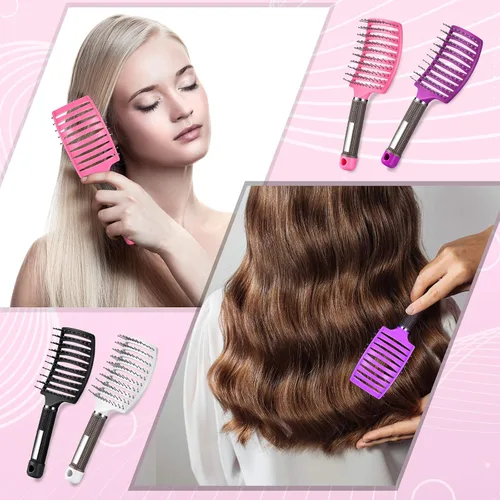 Miniatura 3 de Patelai 4 cepillos de pelo, desenredantes, curvos, ventilados, para mujeres y hombres, cepillos curvados ventilados para cabello rizado, largo