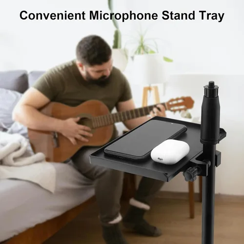 Miniatura 6 de RTNLIT Bandeja de Soporte para Micrófono, Portabandeja de Rack Firme con Abrazadera con Capacidad de Peso de 4.5 Libras, Estante Ajustable