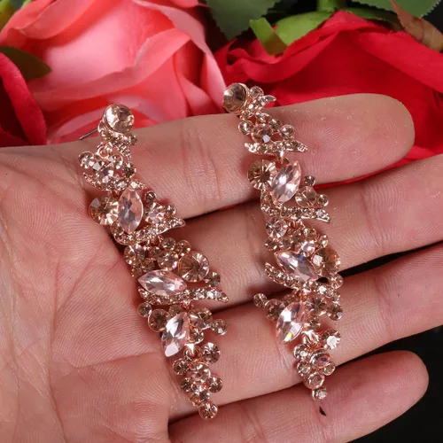 Miniatura 3 de NLCAC - Aretes para mujer, de cristal, largos, forma de pera, lágrima estrás, para novia, boda
