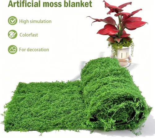 Miniatura 4 de 1 camino de mesa de musgo falso para manualidades de 11.81 x 78.74 pulgadas, rollo de hoja de musgo artificial impermeable para pared, techo