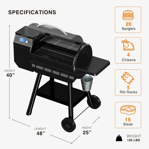 Miniatura 3 de Parrilla ahumadora de pellets de madera con control LCD, área de cocción de 456 in², parrilla de pellets con alimentación automática y eliminación