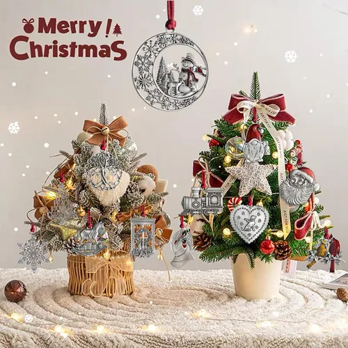 Miniatura 2 de Adornos navideños, 2024 Adorno de árbol de Navidad de peltre sólido hecho a mano de metal para colgar, artesanía DIY, coleccionables para árboles