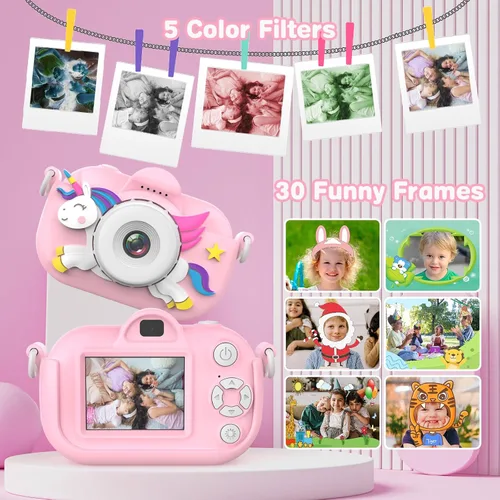Miniatura 4 de Cámara para niños para niñas, juguetes de Navidad y cumpleaños para niñas de 3 a 12 años, cámara digital para niños con lente dual HD de 32MP