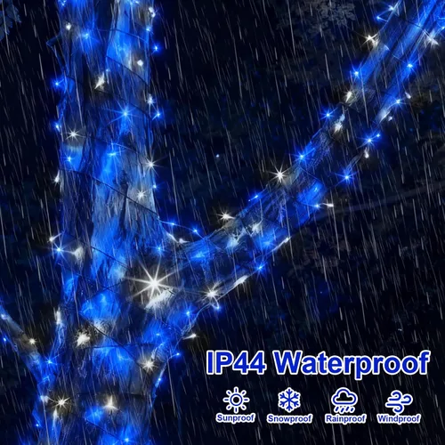 Miniatura 5 de QITONG Paquete de 2 luces solares azules y blancas de Navidad, cada cadena de 200 luces LED solares de 66 pies para exteriores, impermeable, 8 modos